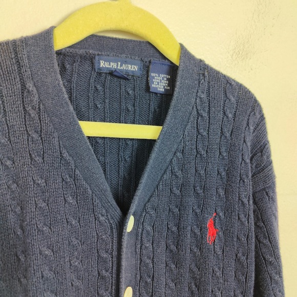 Vintage Ralph Lauren Cableknit Cardigan Boys 4 Years Navy Blue Cotton Preppy - Picture 3 of 6